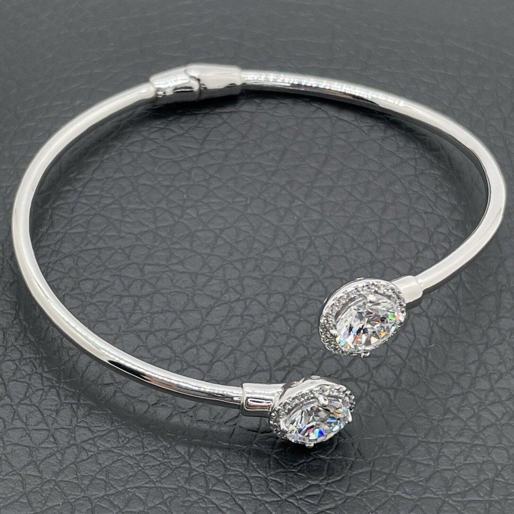 Bypass Bracelet Sterling Silver Simulated Diamonds Round Cut Absolute 4.28ctw - Picture 14 of 14